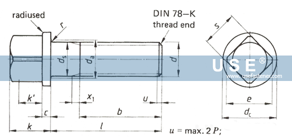 DIN-Fasteners/DIN 478 - Squate head bolts with collar